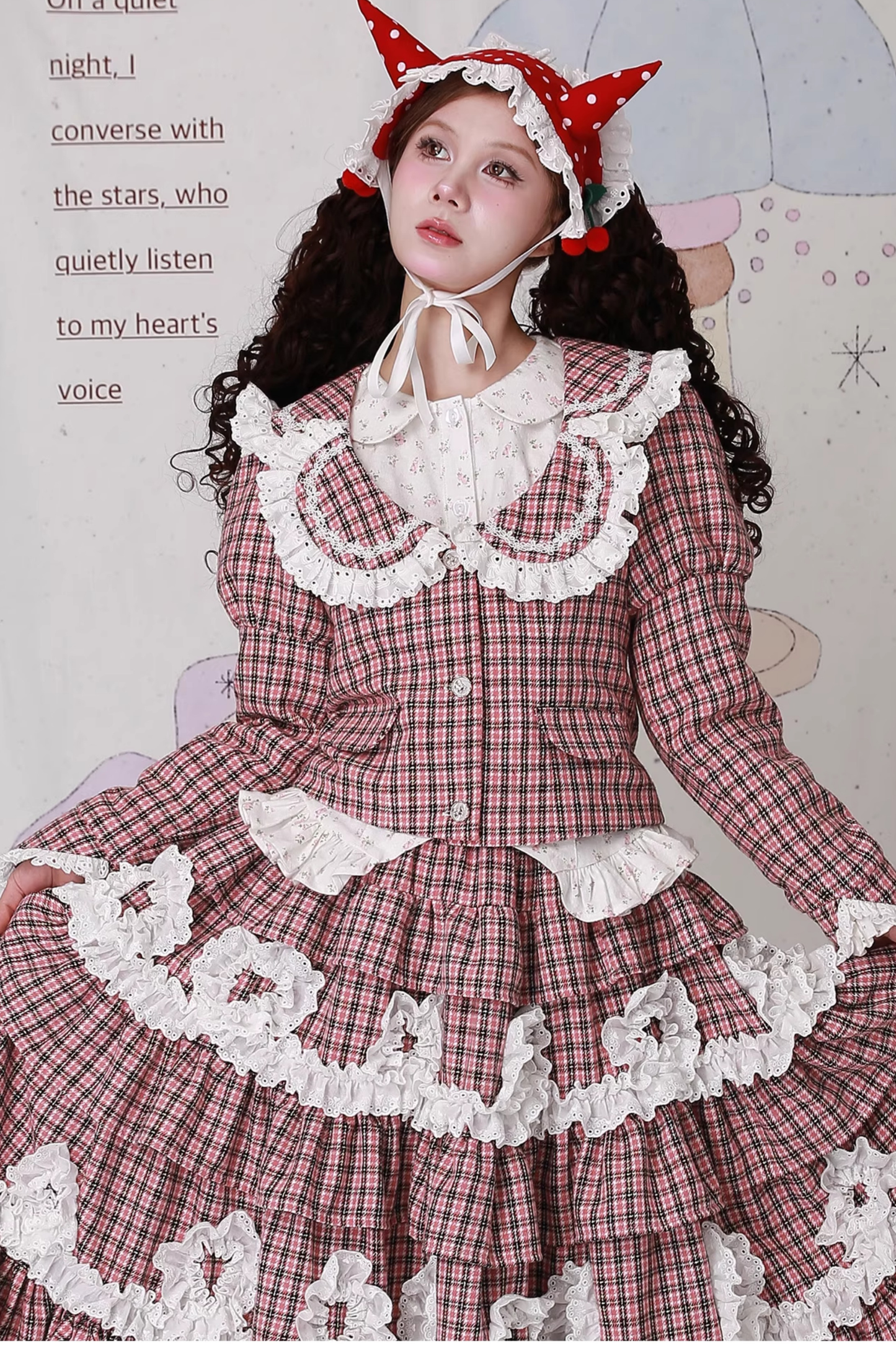 チェックレースレトロクラップカラージャケット