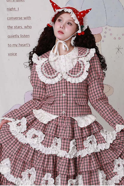 チェックレースレトロクラップカラージャケット