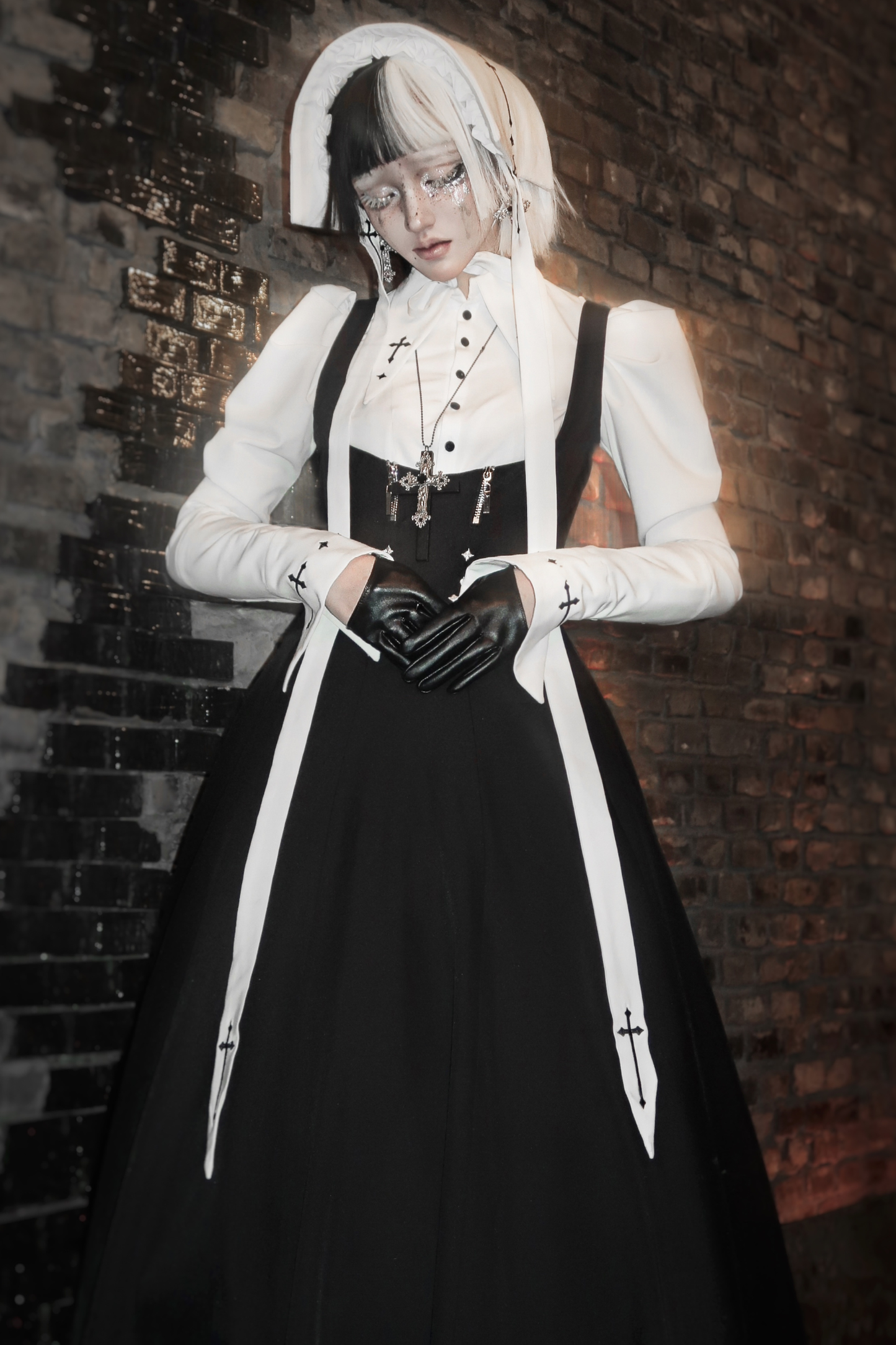 ゴスロリータスプリットブラウス+サスペンダースカート