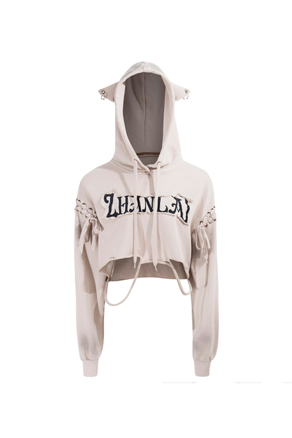 ロックキャットイヤーフーデッドトップス