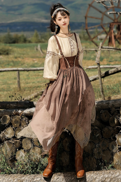 サンセット民族フードケープ+サスペンダースカート+トップス