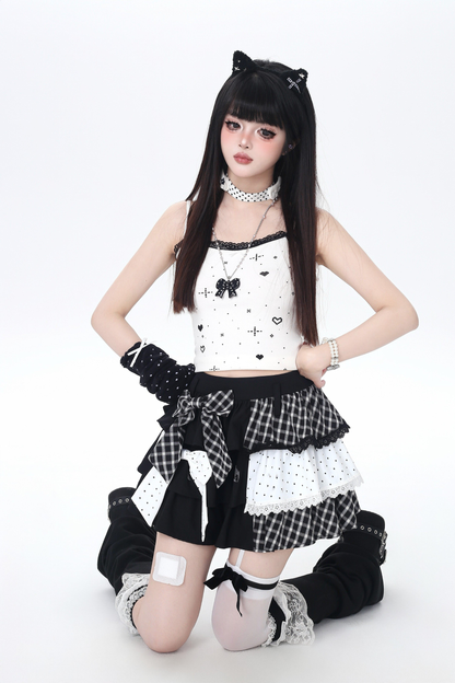 Plaid Dot Tiered Skirt