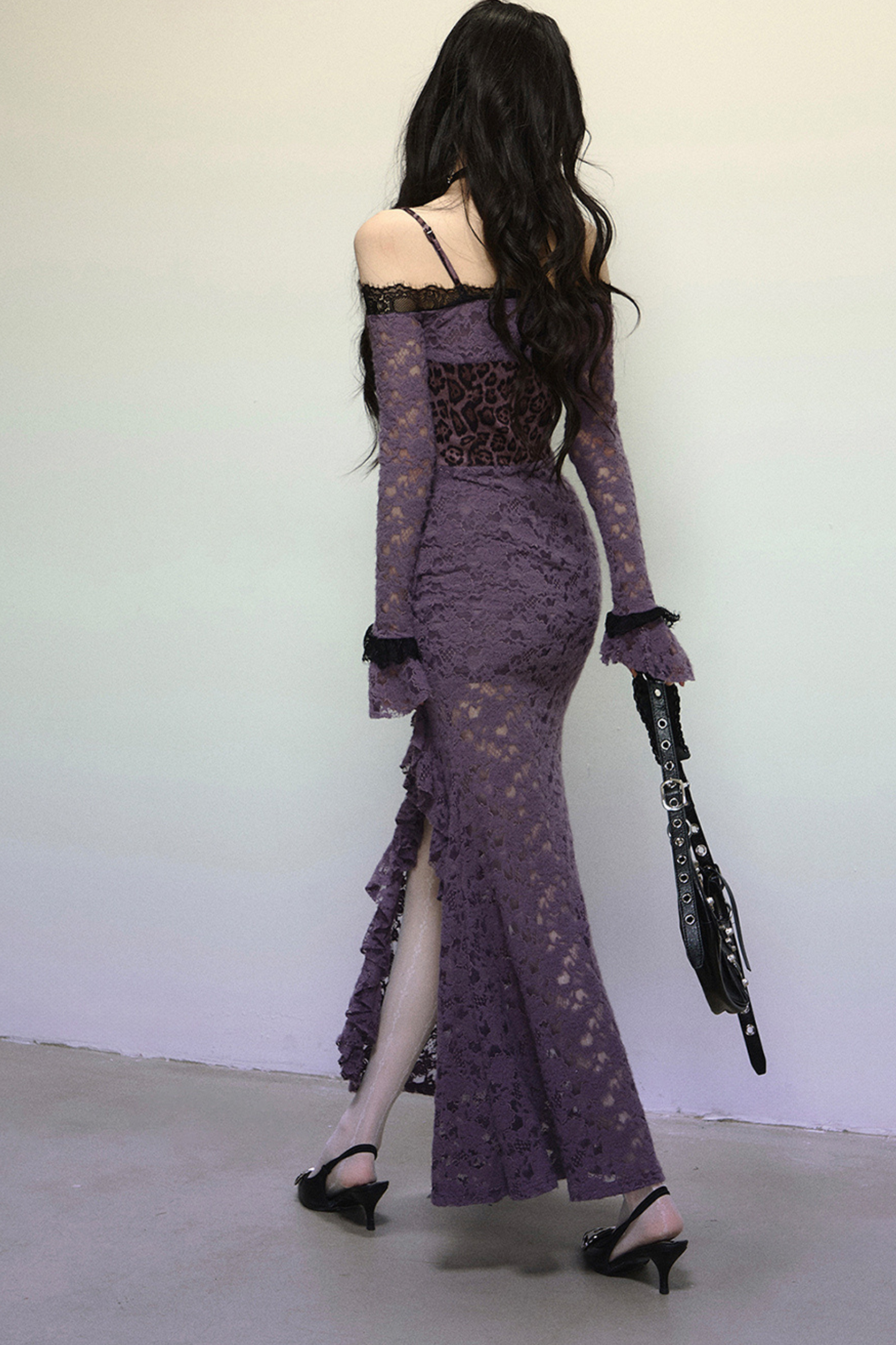 [Reservations] Oriental Purple Kite One-Shoulder High-End Lace Dress