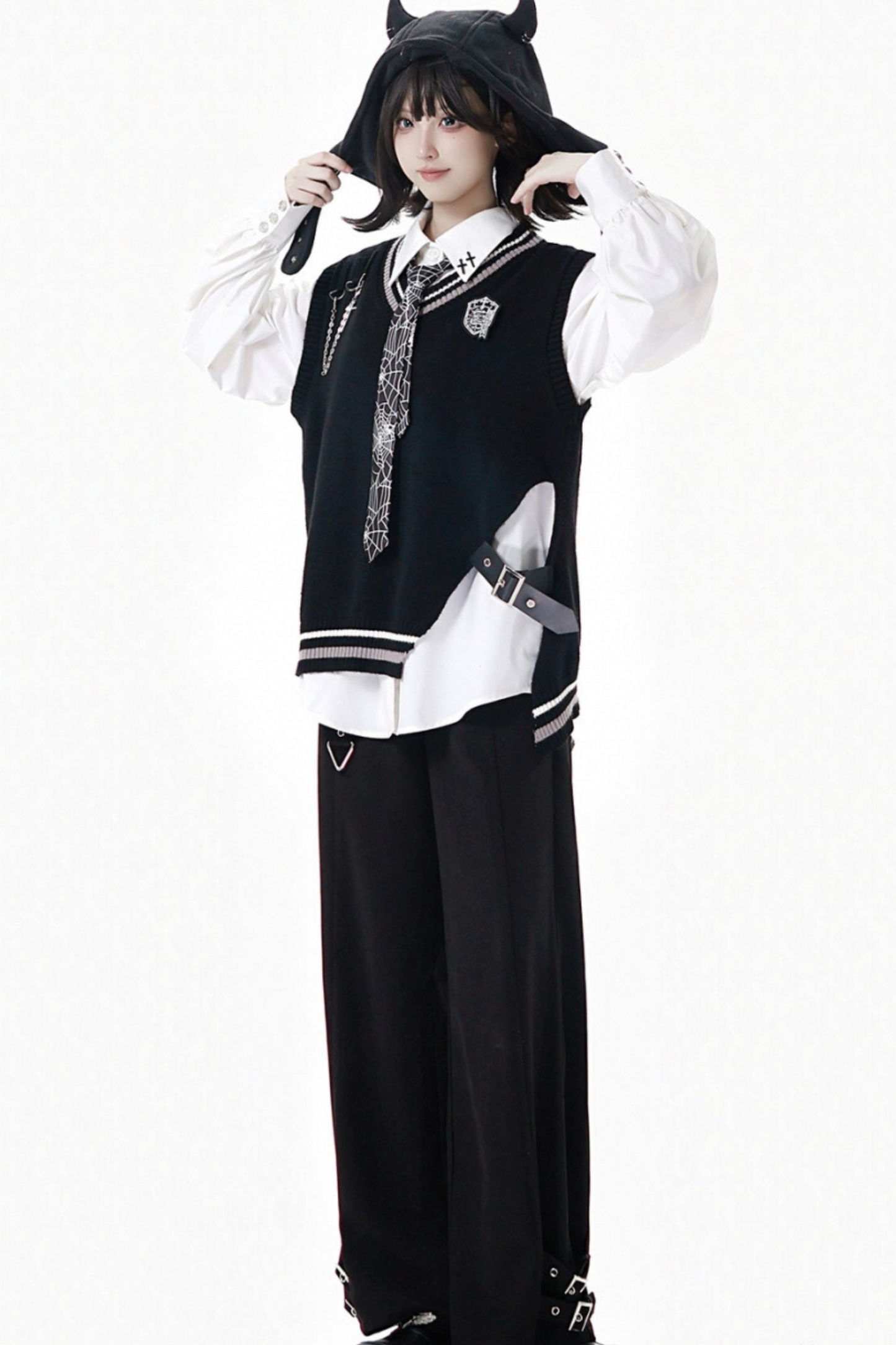Dark Knight College vest + shirt + suspender skirt + pants + tie