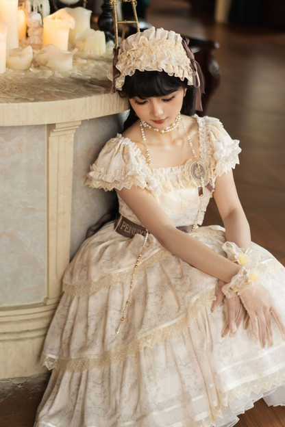 French Elegance Floral Lolita Dress + Badge + Headband + Headband