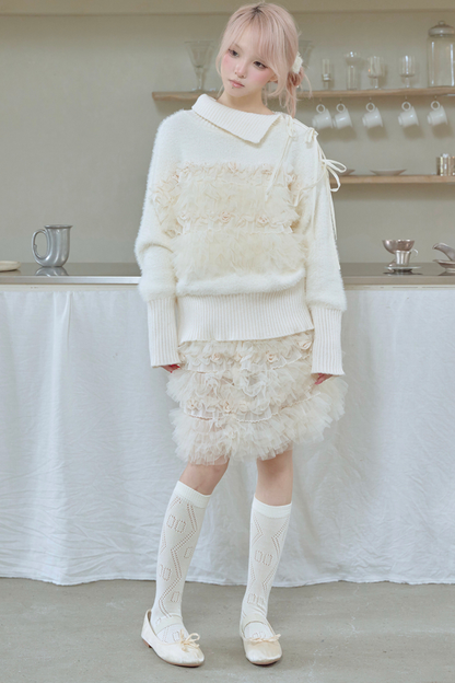 Rose Pleated Lace Sweater