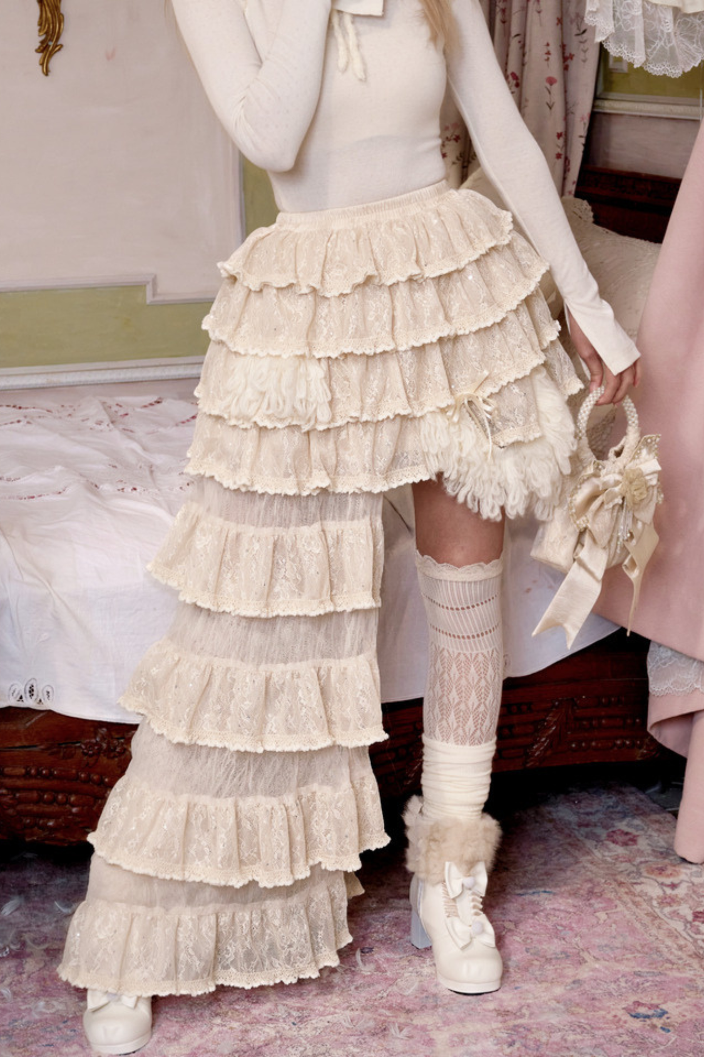 ナイトパーティーゴシックレースケーキアシメスカート