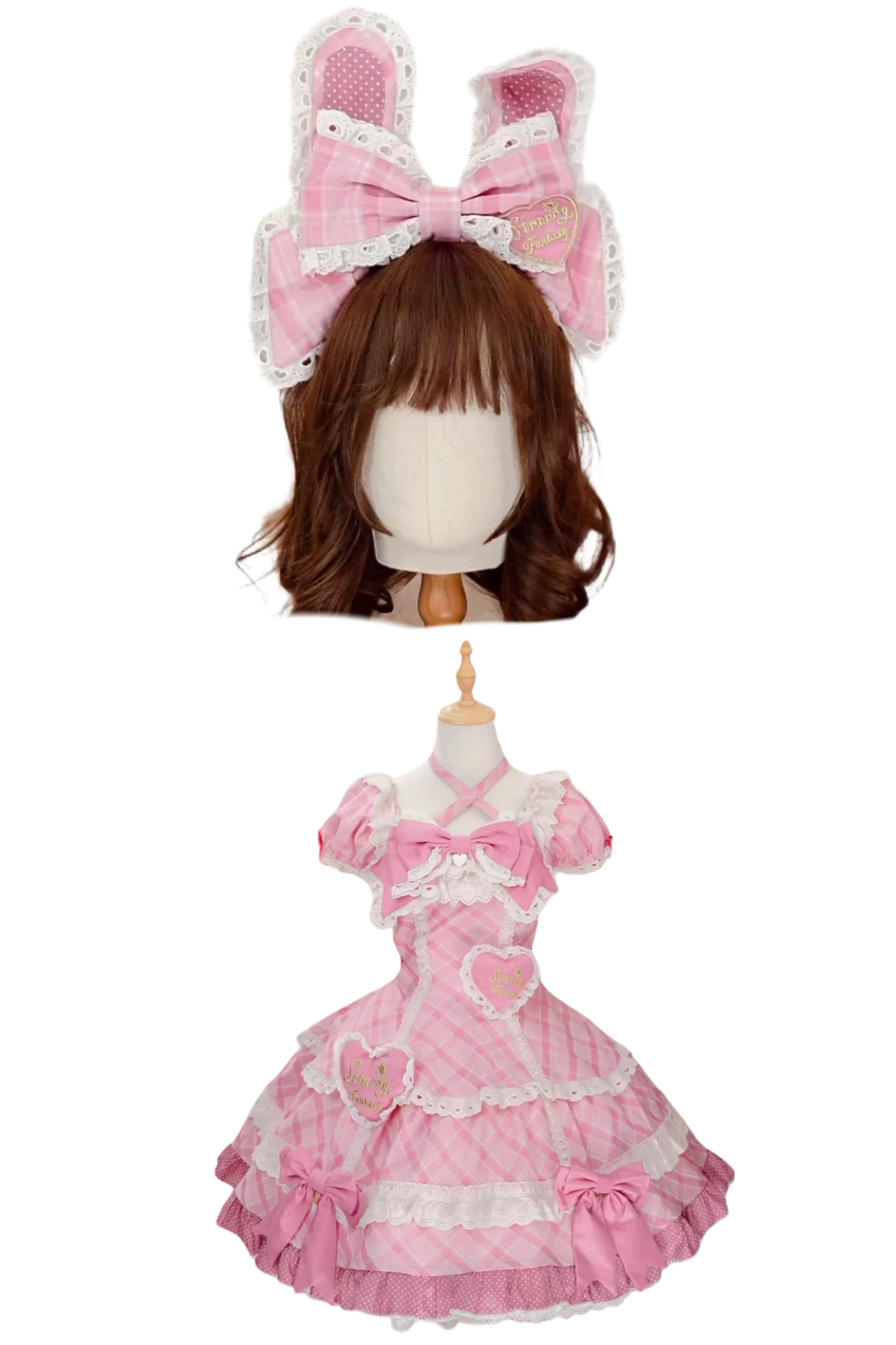 Check Sweet Girly Lolita Tiered Dress + Headband + Hairband