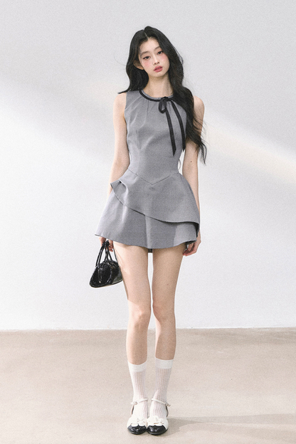 フレンチガーリーリトルリボンノースリーブワンピース