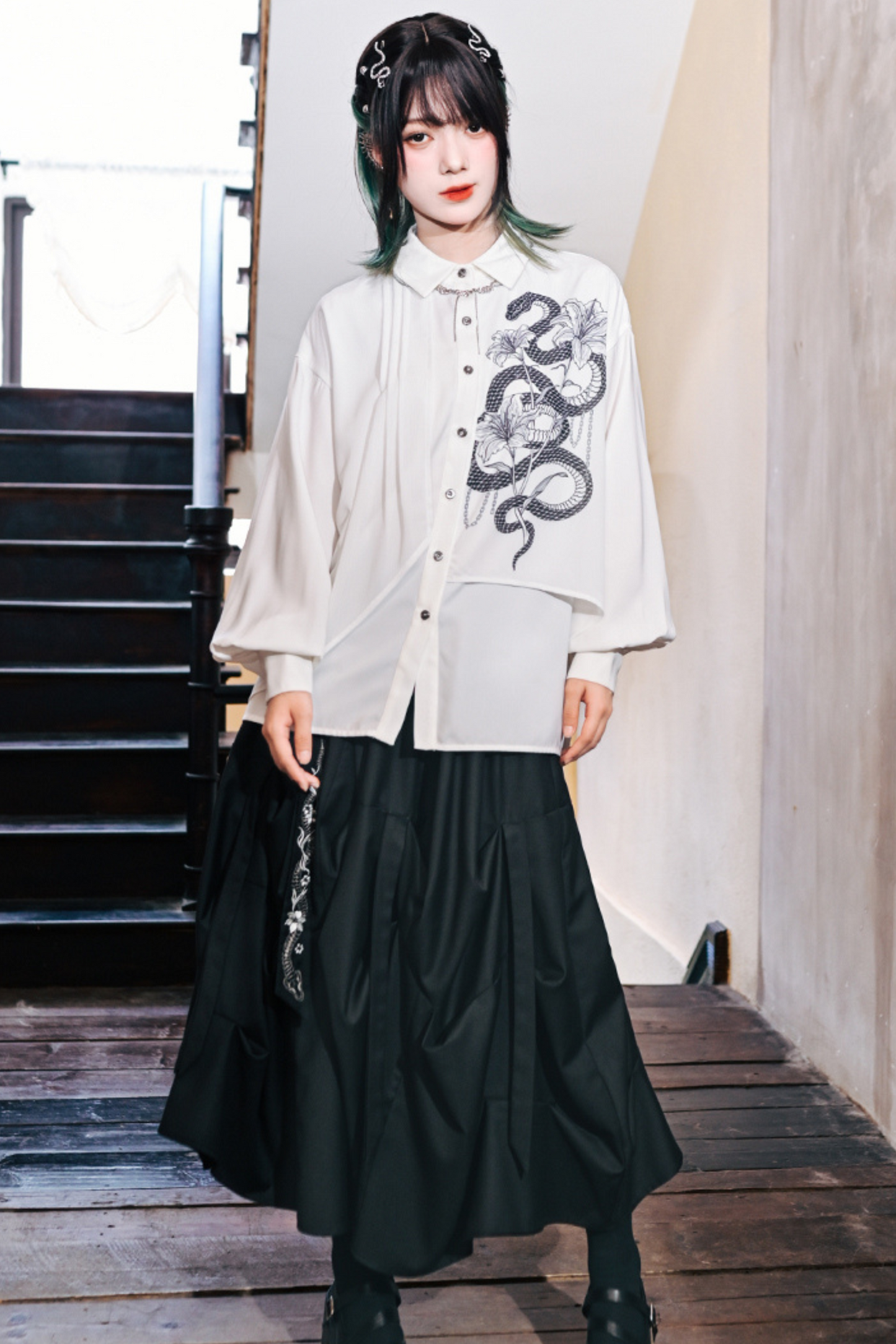 Dark Scale Pleated Skirt