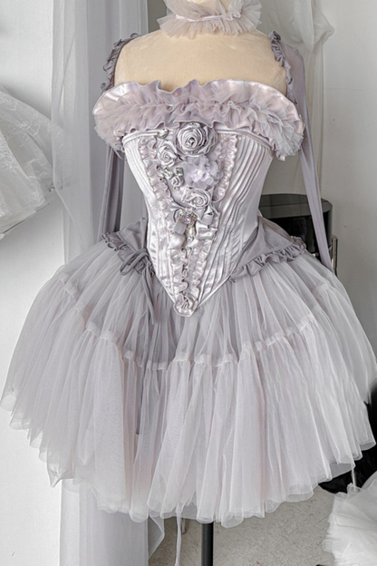 ビクトリアフラワーチューブトップス＋ショートスカート＋ロングスカート＋ガーゼスカート＋アームリング＋チョーカー