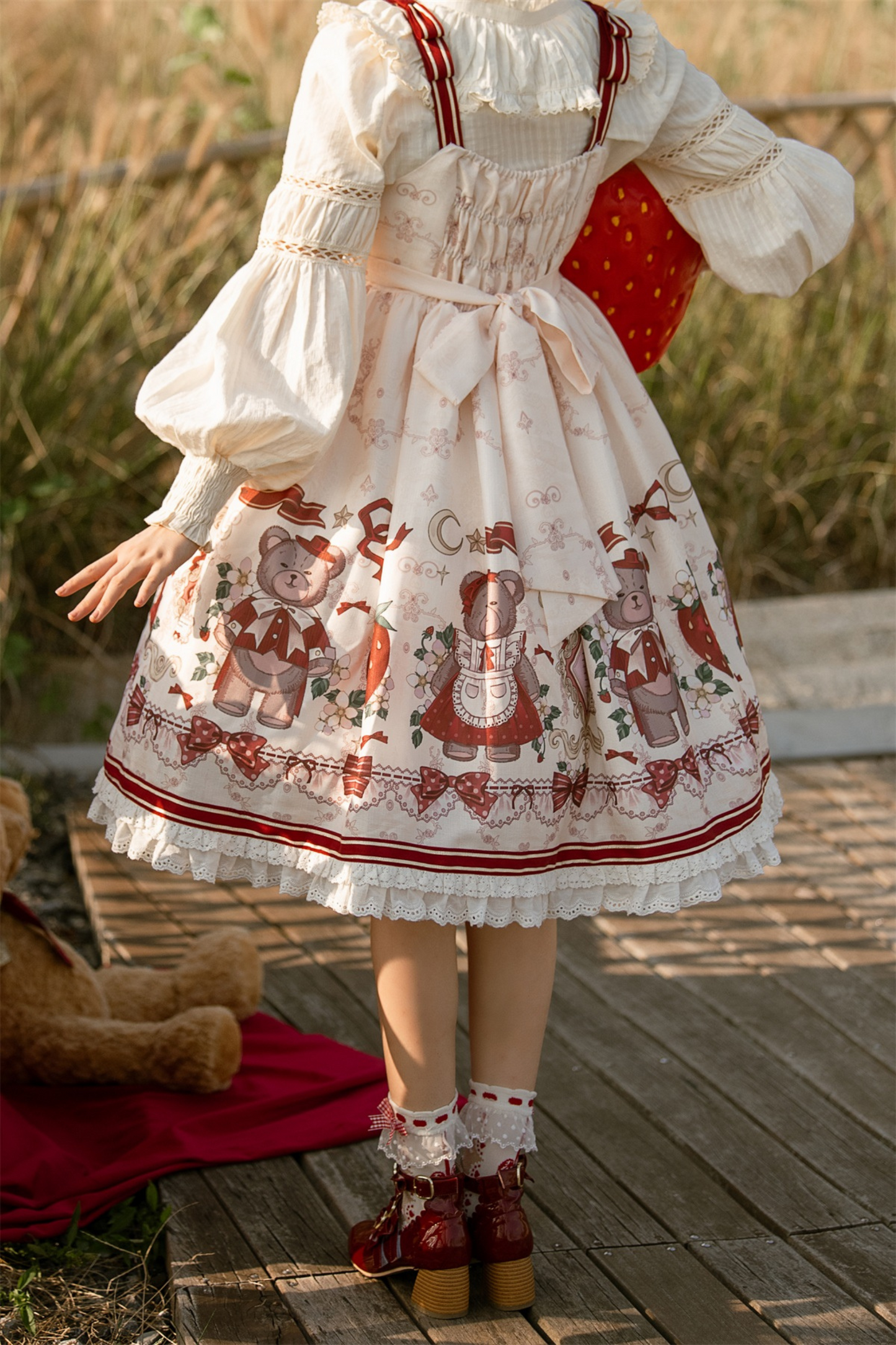 Bear Strawberry Doll Lolita Dress + Short Milk Jacket