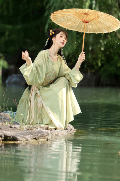 Retro Round Neck Robe China Top + Balloon Pants