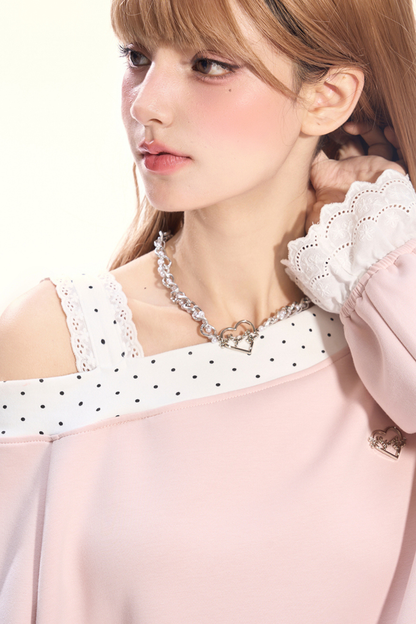 Dot Sweet Cream Pink Sweatshirt