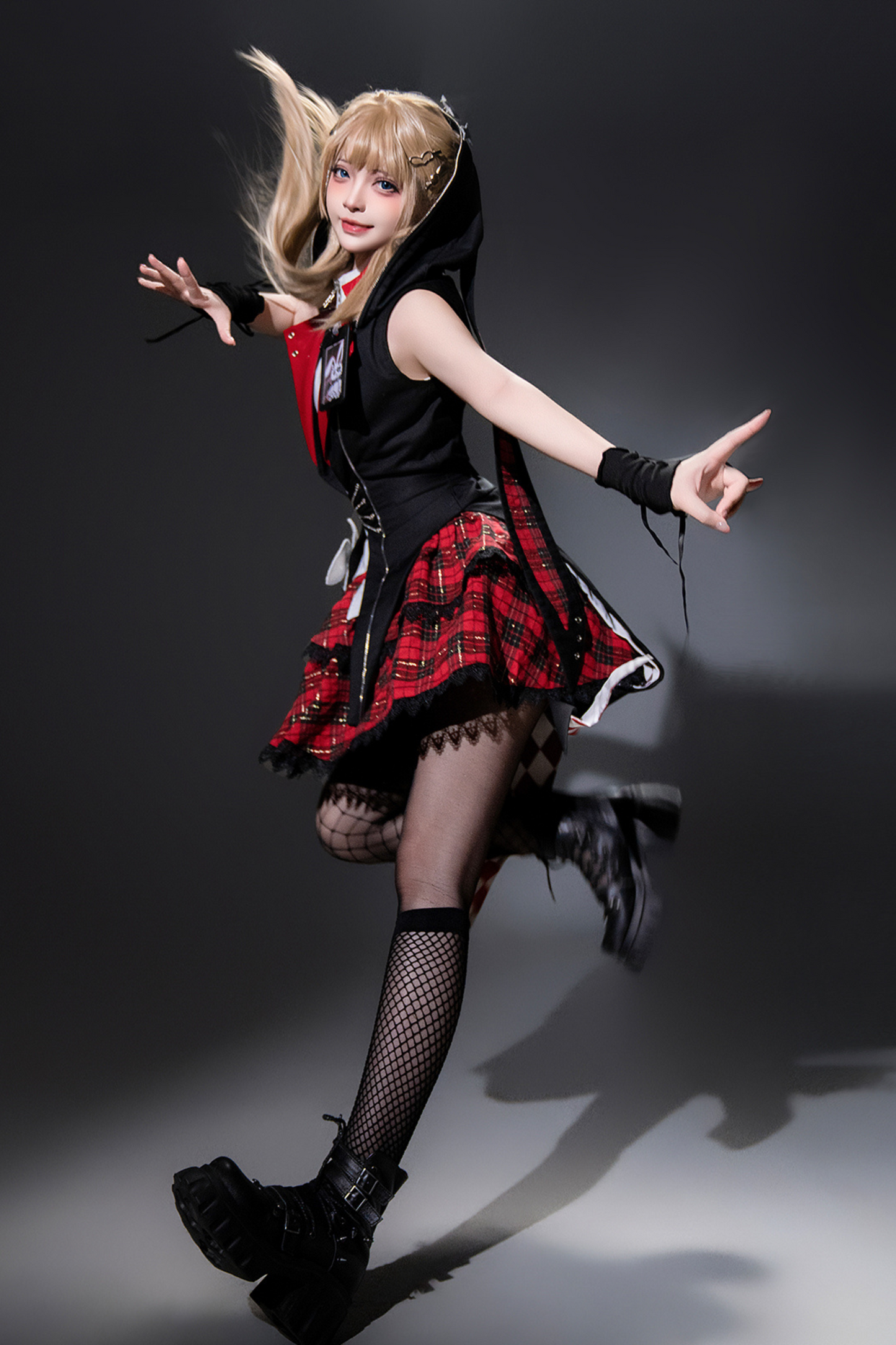 【予約商品】バニーロックスターガールフード付きジャケット+ブラウス+チェックスカート