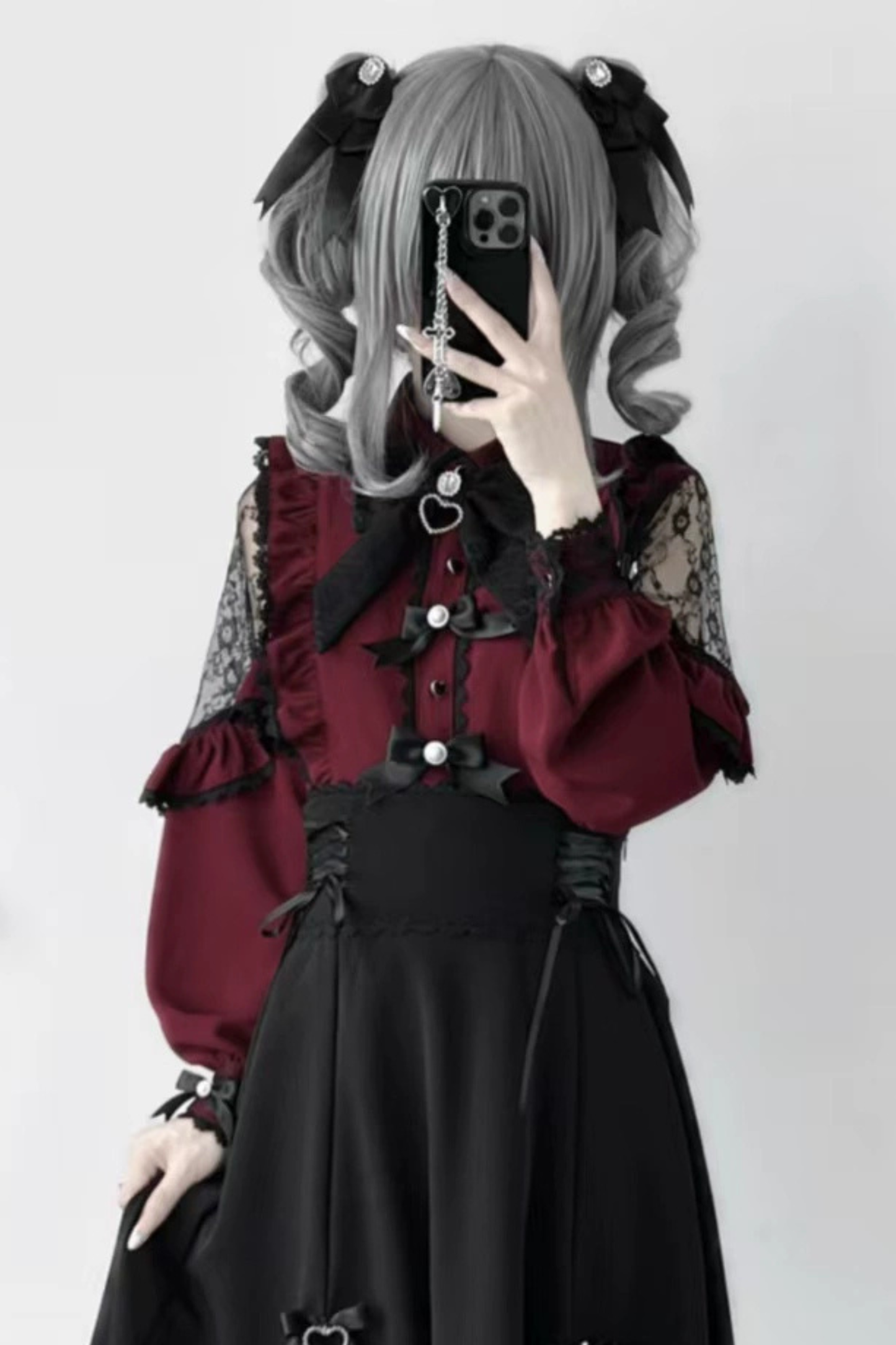 フレンチレーストリムシャツ+ロングスカート