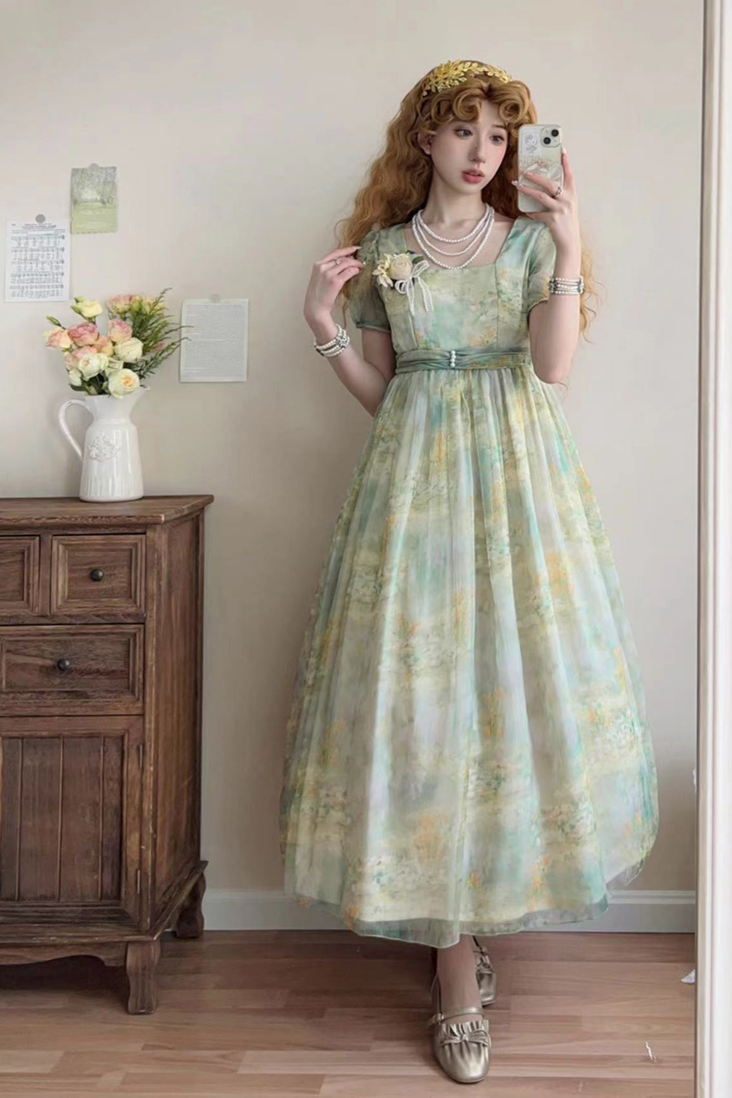 マーブルアートハイウエストマークロリータドレス