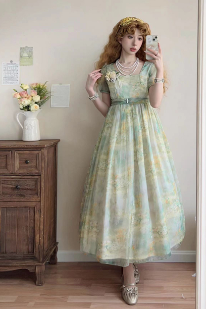 マーブルアートハイウエストマークロリータドレス