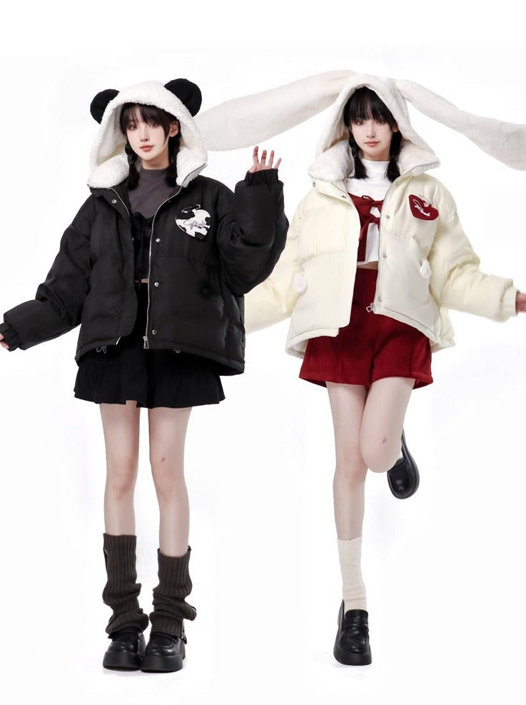 Sweet rabbit jacket + panda jacket + high neck top + shorts + flared skirt