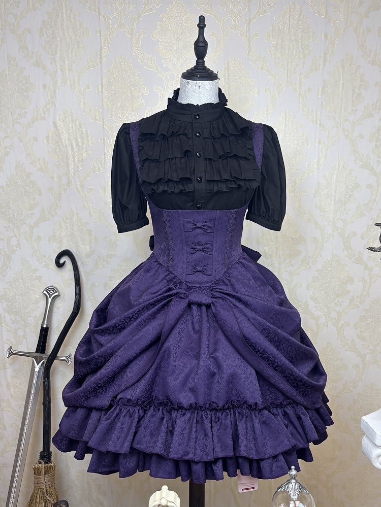[Précommande jusqu'au 18 avril] Robe corset Lolita gothique à motif sombre et dentelle violette