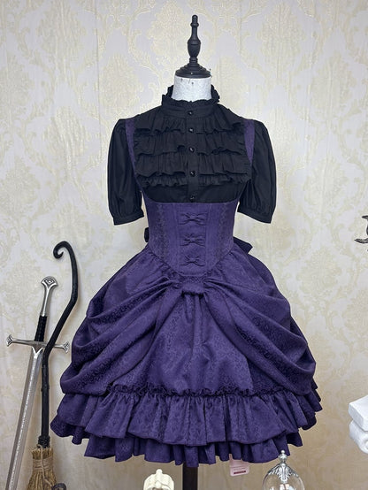 [Précommande jusqu'au 18 avril] Robe corset Lolita gothique à motif sombre et dentelle violette