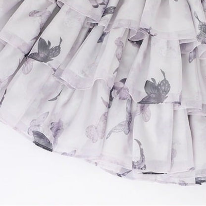 [Scadenza prenotazione 98] Mini abito dolce Lolita a balze con ricamo di gigli, fiocco e farfalla Black x Purple / White x Purple