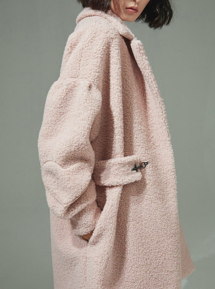 Polar fleece mid-length hearts lambswool coat