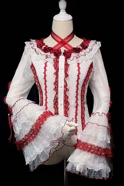 【12月26日予約締切】ピュアスイートローズファンタジークロスリボンレースベルスリーブシャツ