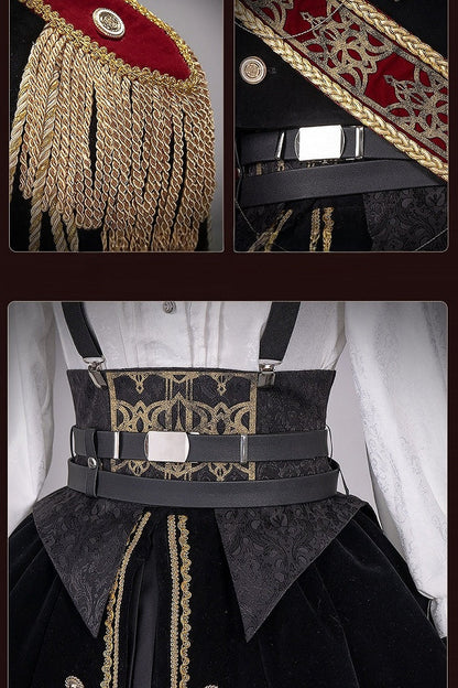 [Pre-order Deadline: December 7] Dark Red & Black Royal Prince-Style Military Lolita Coordinated Set 1/2 + Full Set Ouji Fashion