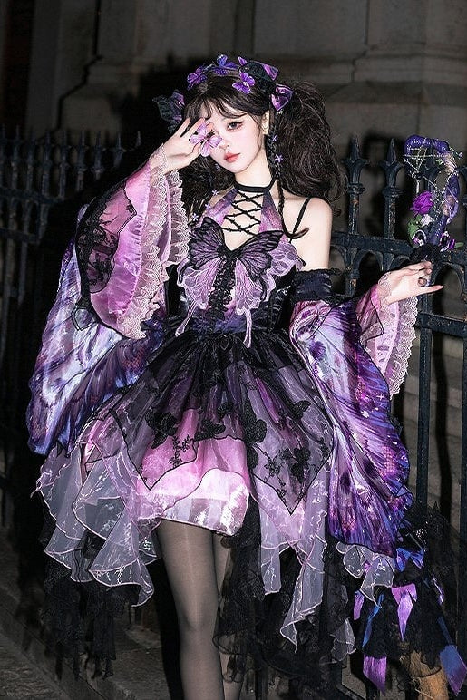 【12月16日予約締切】withered leaf butterfly1.0ゴシックホルターネックバタフライアシメチュールドレス