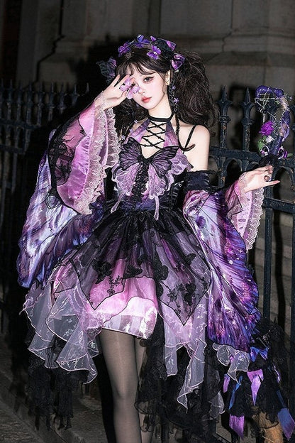 【12月16日予約締切】withered leaf butterfly1.0ゴシックホルターネックバタフライアシメチュールドレス