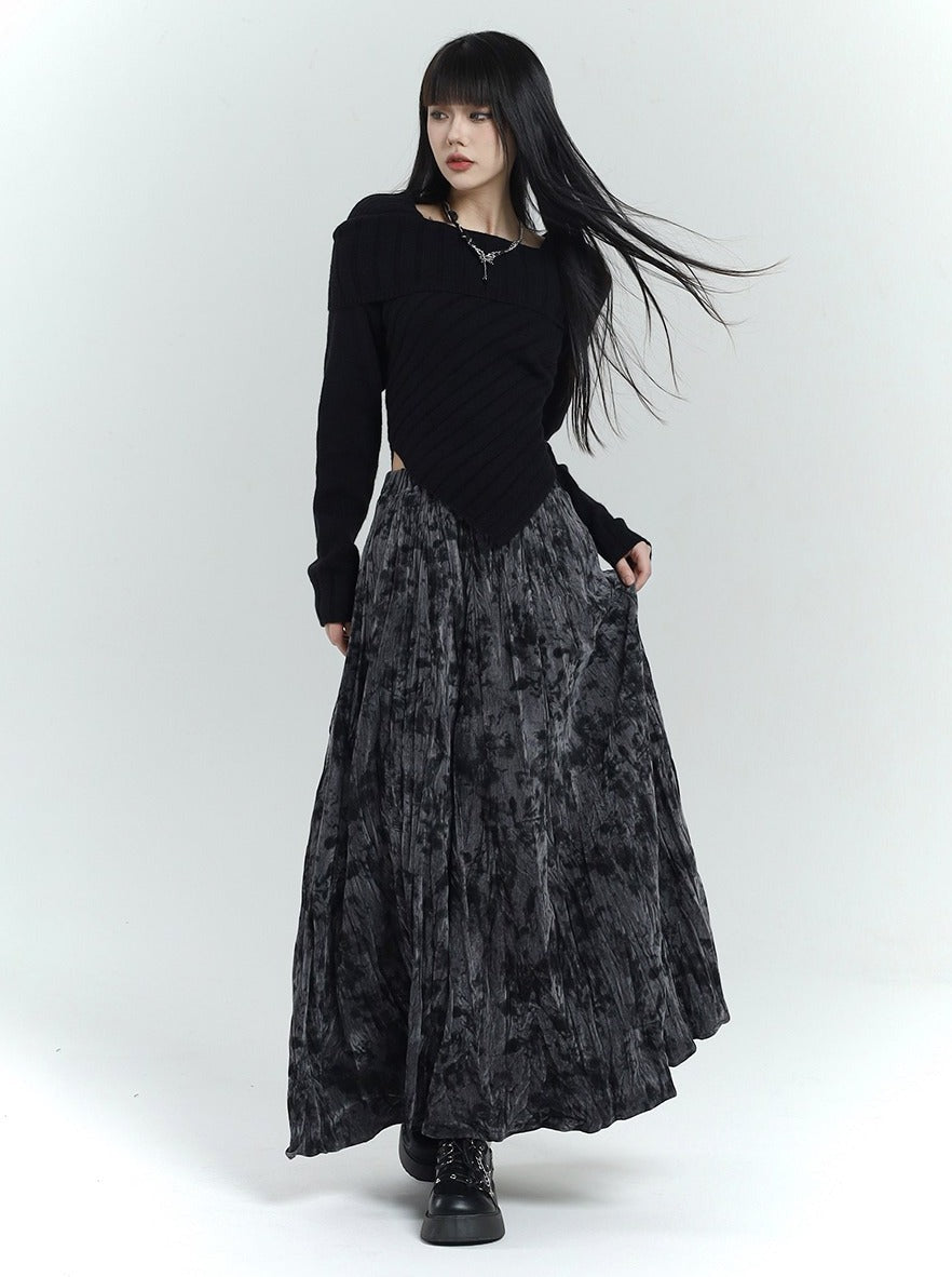 Ghost Girl Pleated Textured Velvet Skirt