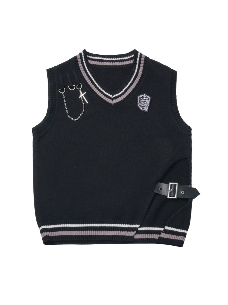 Dark Knight College vest + shirt + suspender skirt + pants + tie