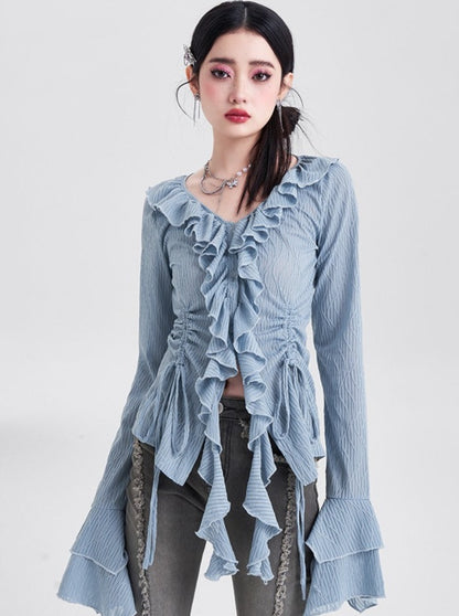 Bell Sleeve Slimming Ruffle Top