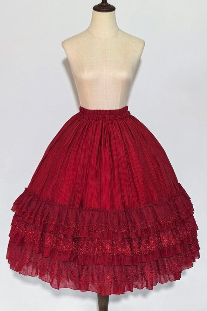 【10月28日予約締切】Black/White/Red Tiered Lace Ruffle Lolita Skirt