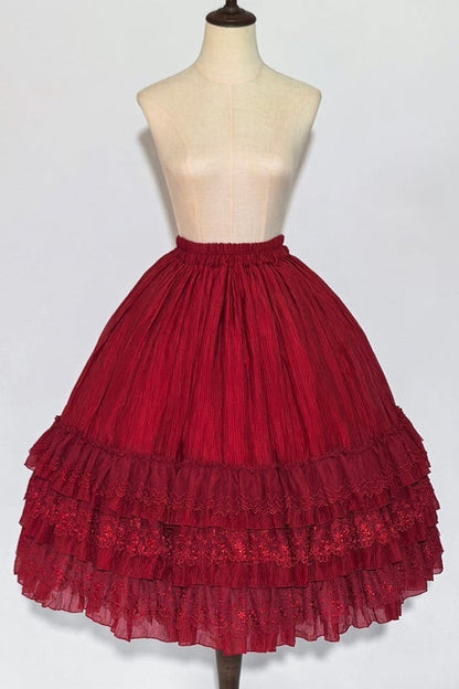 【10月28日予約締切】Black/White/Red Tiered Lace Ruffle Lolita Skirt