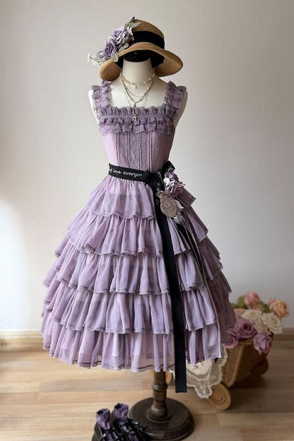 [Pre-order Deadline: July 31] Romantic Sweet Lolita Square-Neck Tiered JKS Ribbon Dress
