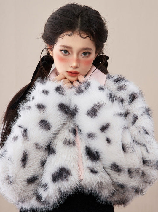 Fur Monochrome Leopard Short Coat