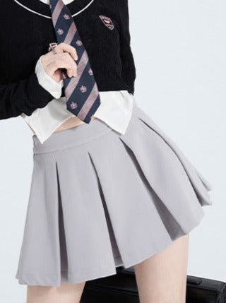 カレッジスタイルスーツスリムフィットショートシャツ+ショートニット+スカートセット