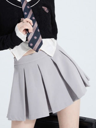 College Style Suit Slim Fit Short Shirt + Short Knit + Skirt Set