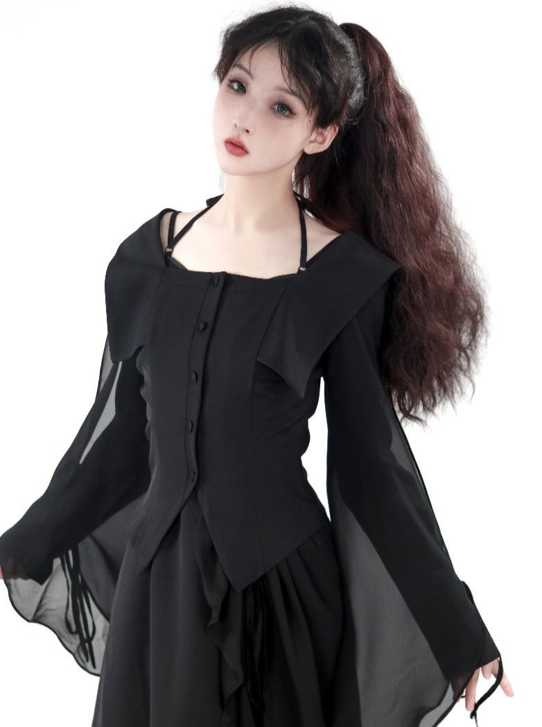 Dark Fairy Neck Strap Dress + Elegant Dark Blouse