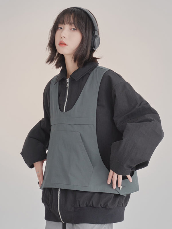 Loose cotton jacket vest two-piece set