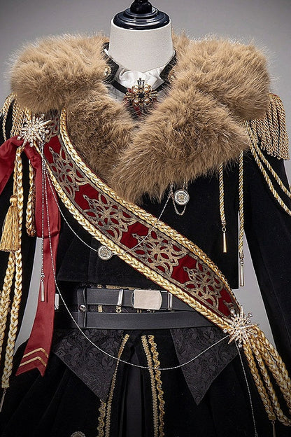 [Pre-order Deadline: December 7] Dark Red & Black Royal Prince-Style Military Lolita Coordinated Set 1/2 + Full Set Ouji Fashion