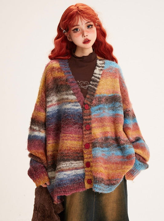 Striped Contrast Color Nuanced Striped Cardigan