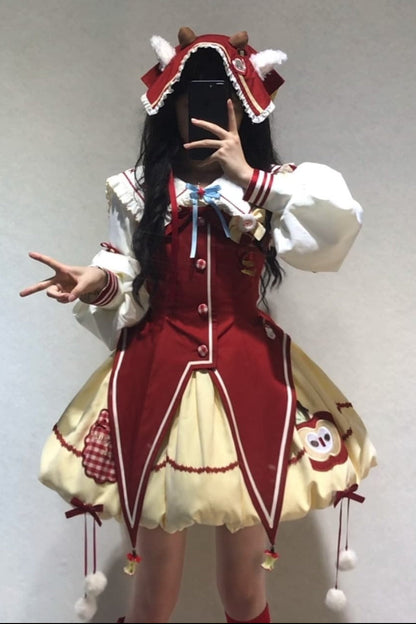 Fairy Tale Little Sheep Apple Balloon Clown Dress Suit + Accessories