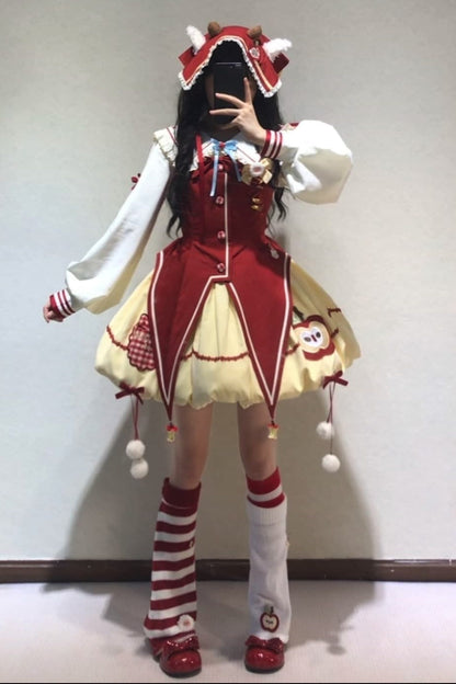 Fairy Tale Little Sheep Apple Balloon Clown Dress Suit + Accessories