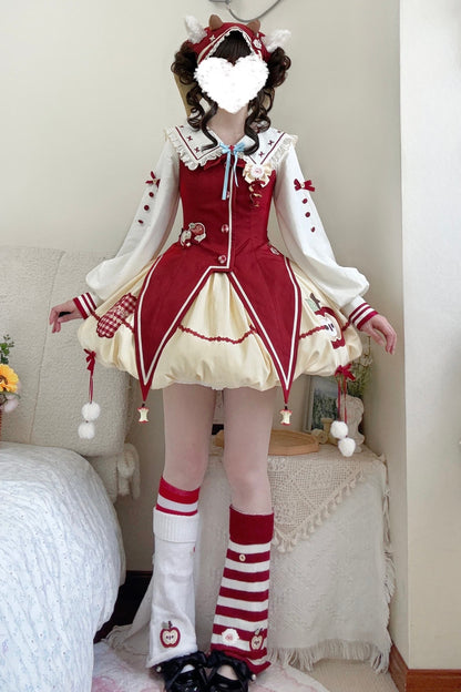 Fairy Tale Little Sheep Apple Balloon Clown Dress Suit + Accessories