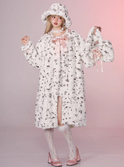 French Cute Fur Leopard Long Coat