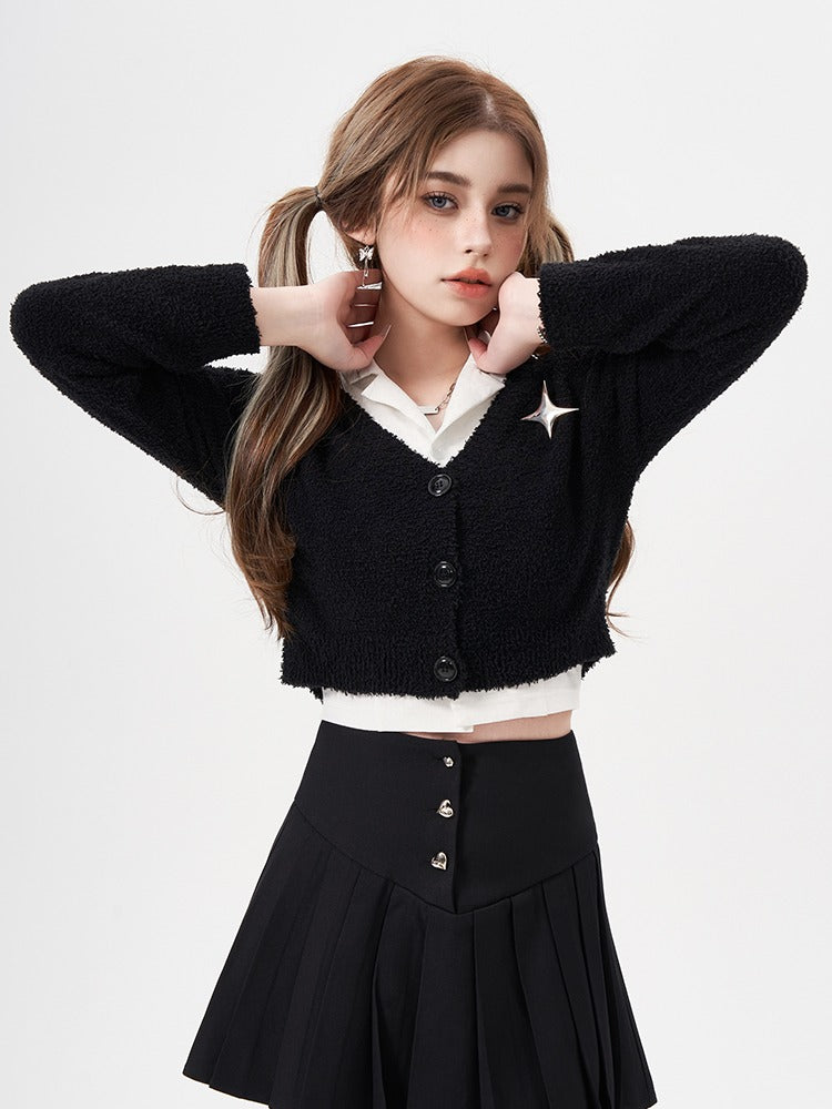 Metal Star Black Short Knit Cardigan