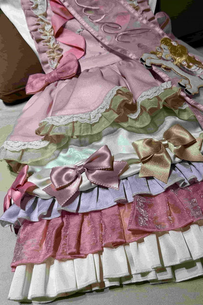 [Reservierungsschluss: 20. August] Dream-Parade Sweet-Lolita-Bluse mit Stickerei und Rüschen + gestuftes JKS-Kleidset mit Pastellschleife